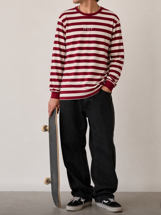 HUF Other - < HUF Red/White Striped Skater Streetwear Long Sleeve Shirt Size Large >